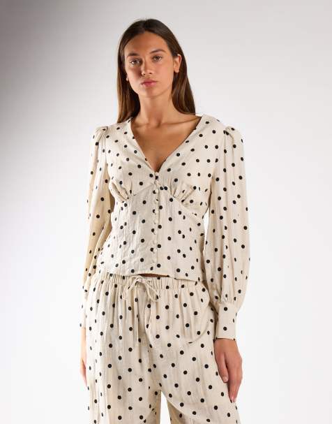 Narrated Button front blouse in natural black spot - view 1