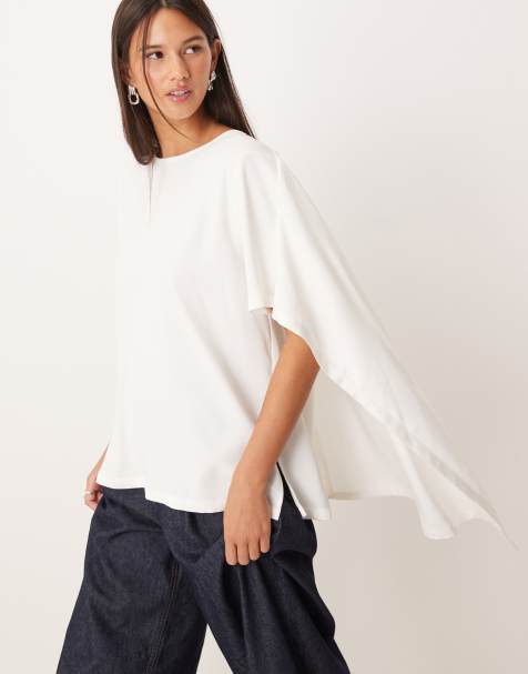 Narrated Caped top in off white - view 1