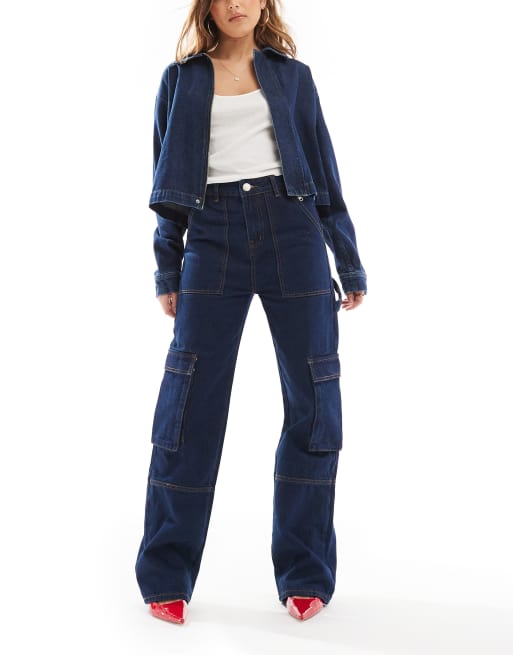 Narrated Cargo wide leg jeans in indigo wash