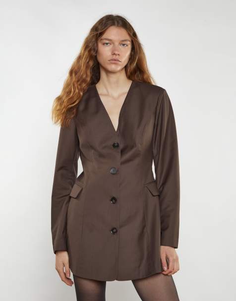 Narrated Collarless blazer mini dress in brown - view 1