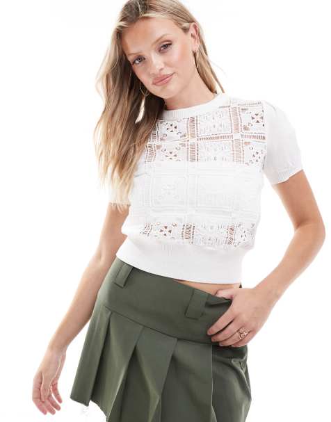 Narrated Crochet Knit Top in  Off White - view 1