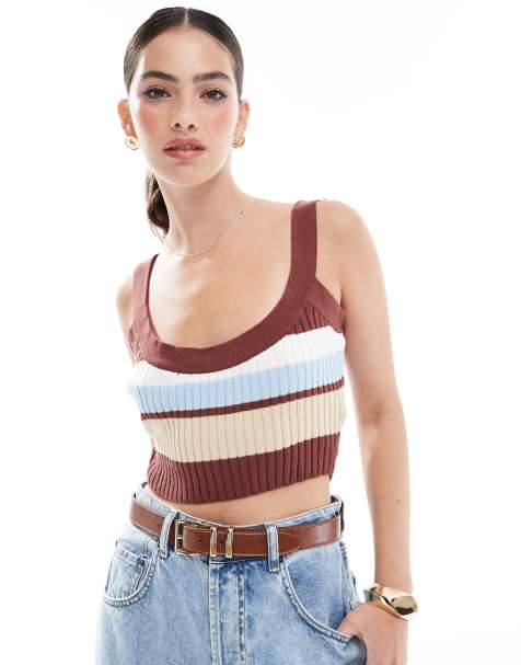 Narrated Crop-top in blue brown stripe