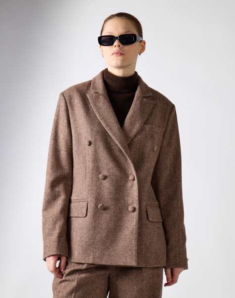Narrated Double-breasted blazer in brown marl - view 1