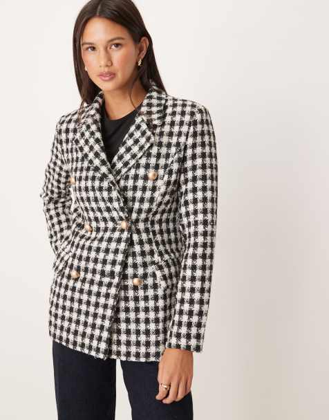 Narrated Double breasted blazer in mono check tweed - view 1