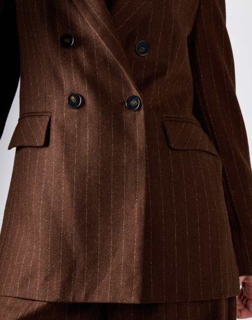 Narrated Double-breasted pinstripe blazer in brown stripe, 3 of 4