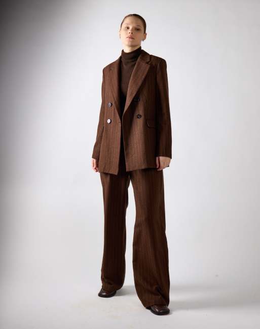 Narrated Double-breasted pinstripe blazer in brown stripe, 4 of 4