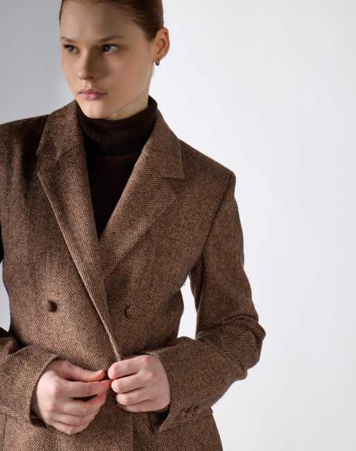 Narrated Double-breasted tweed blazer in brown herringbone, 4 of 4