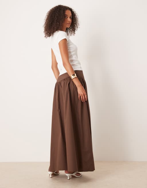 Narrated Dropped waist maxi skirt in brown, 2 of 5