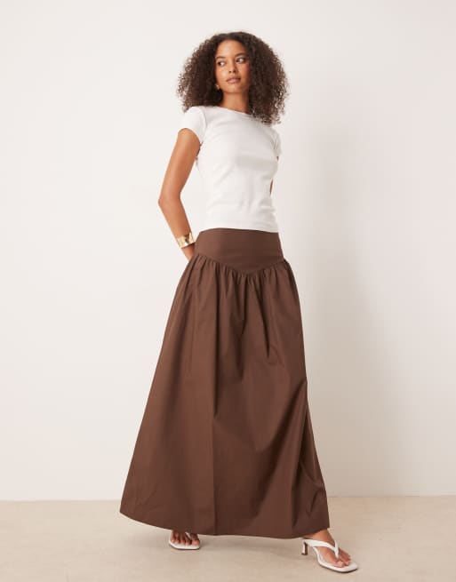 Narrated Dropped waist maxi skirt in brown, 4 of 5