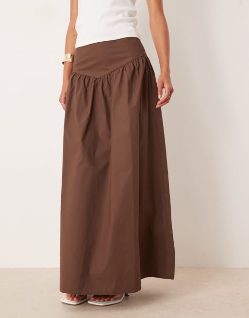 Narrated Dropped waist maxi skirt in brown, 5 of 5
