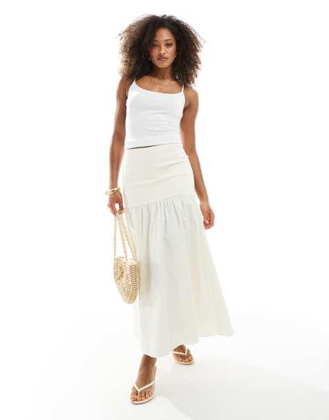 Narrated Dropped waist maxi skirt in vanilla