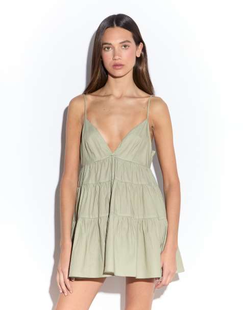 Narrated Empire line mini dress in light khaki