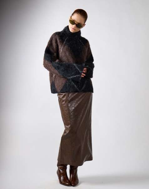 Narrated Faux leather maxi skirt in brown pu - view 1