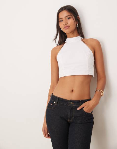 Narrated Halter neck crop top in white - view 1