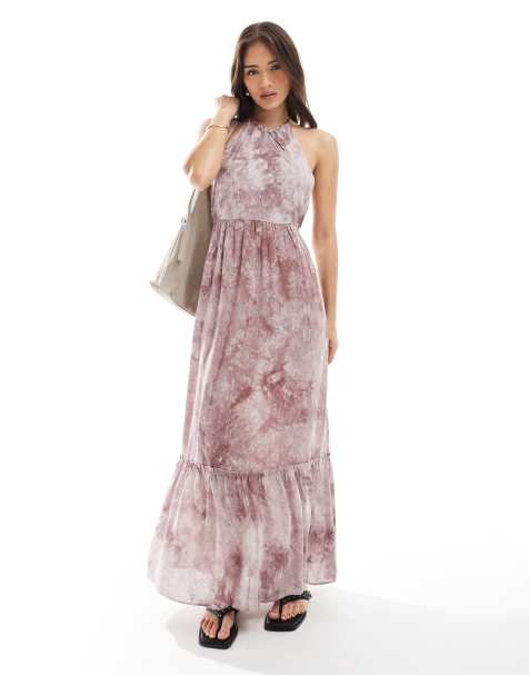 Narrated Halterneck maxi dress in brown tie dye - view 1