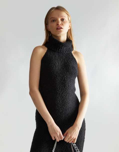 Narrated High neck sleeveless midi dress in black - view 1