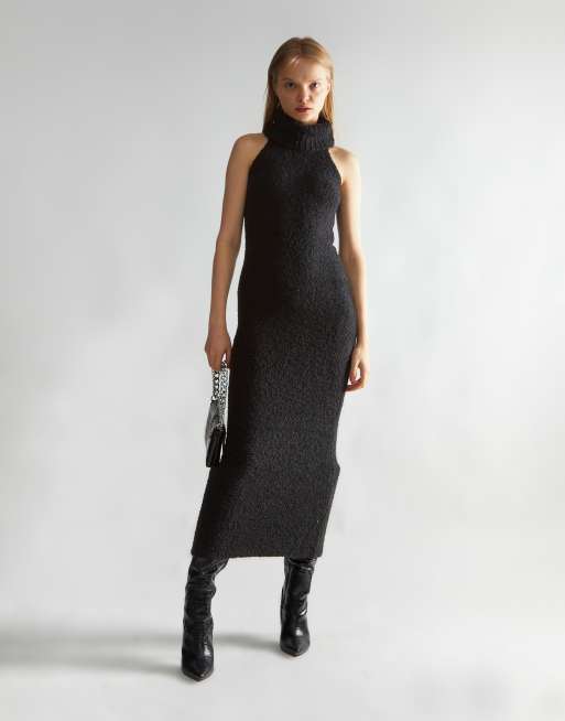 Narrated High neck sleeveless midi dress in black, 4 of 4