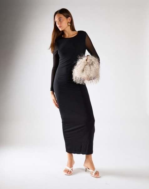 Narrated Long sleeve bodycon maxi dress in black mesh - view 1