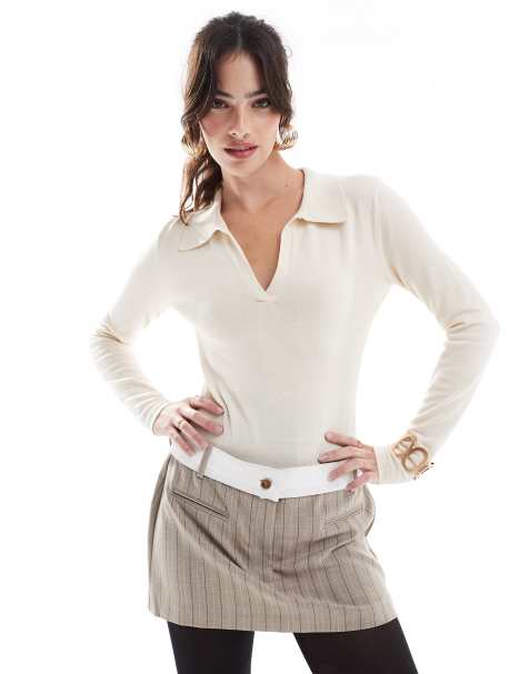 Narrated Long sleeve bodysuit in cream - view 1