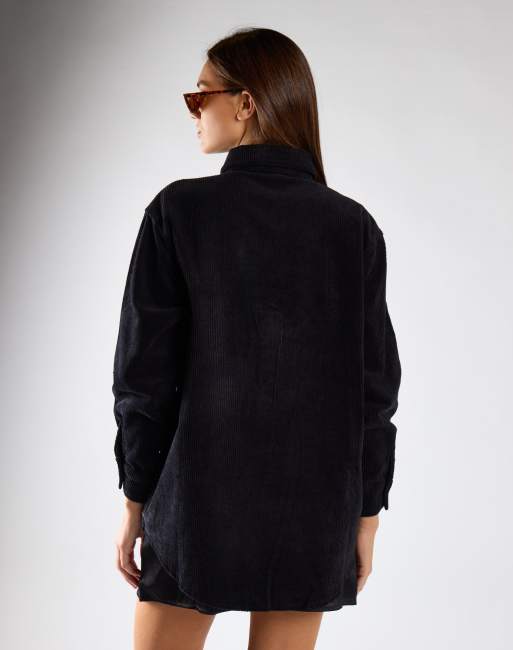 Narrated Long sleeve button-front shirt in black corduroy, 4 of 4