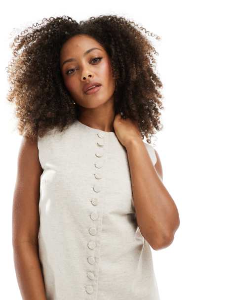 Narrated Longline button up top in natural ecru