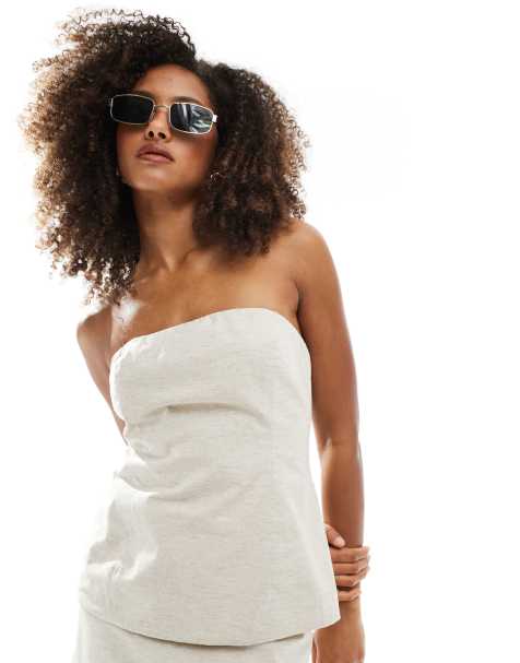 Narrated Longline strapless top in natural ecru