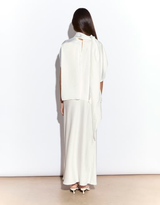 Narrated Midi skirt in white satin, 4 of 4