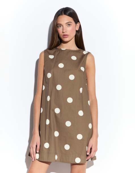 Narrated Mini shift dress in taupe white spot - view 1