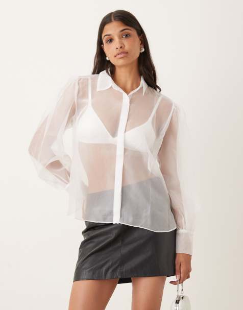 Narrated Oversized shirt in white organza - view 1