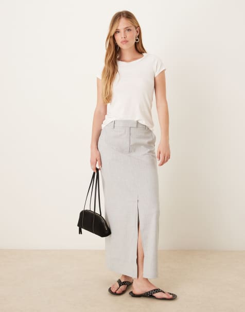 Narrated Pencil Maxi Skirts in light grey pinstripe