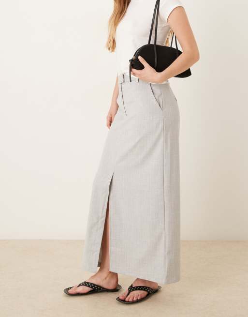 Narrated Pencil Maxi Skirts in light grey pinstripe, 3 of 5