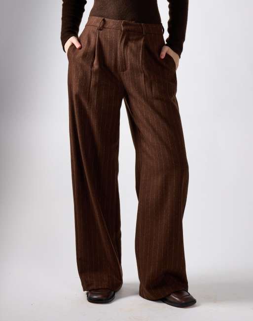 Narrated Pinstripe wide leg pants in brown stripe, 4 of 4