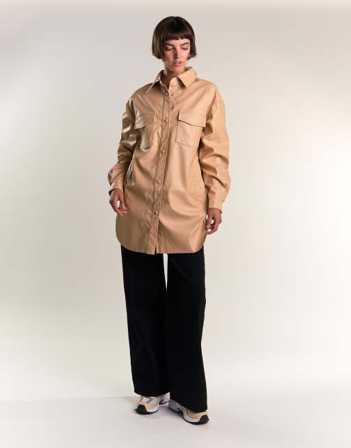 Narrated Pu button front shirt in honey pu