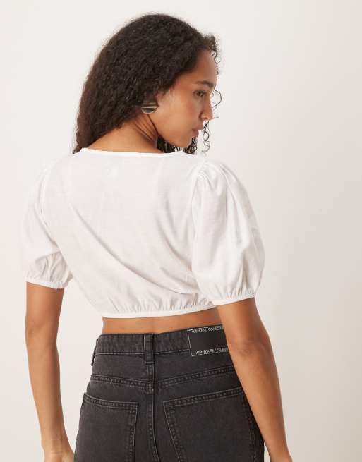 Narrated Puff sleeve blouse in white, 3 of 4