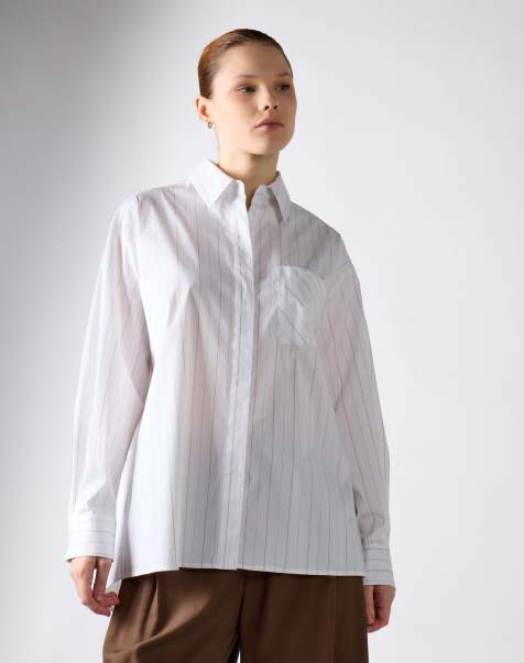 Narrated Relaxed fit button-up shirt in white stripe - view 1