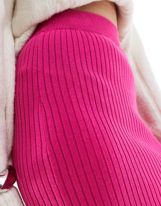 Narrated Rib knit midi skirt in pink
