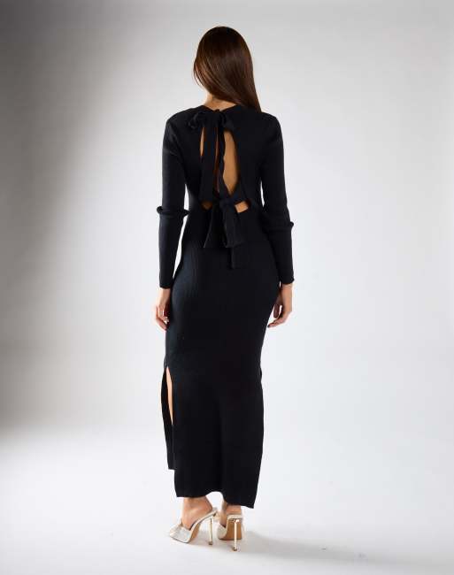 Narrated Ribbed knit maxi dress in black, 4 of 4