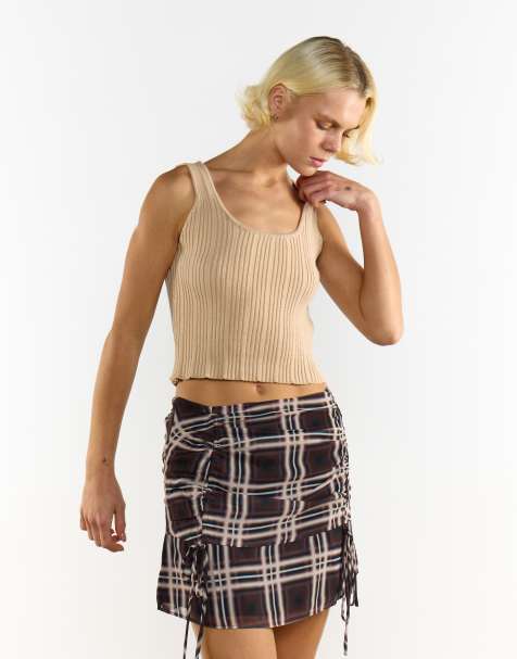 Narrated Ribbed tank crop top in beige - view 1
