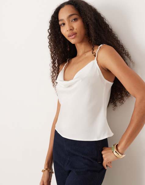 Narrated Scoop neck vest in white satin - view 1