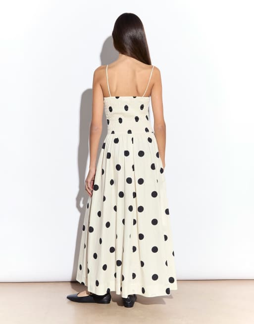 Narrated Shirred dropped waist midi dress in cream spot, 2 of 4