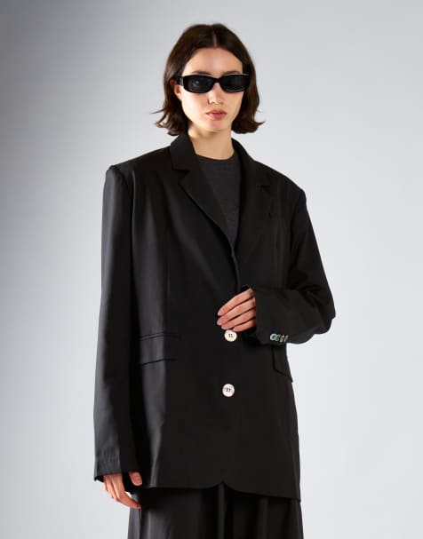 Narrated Single breast oversized-blazer in black - view 1