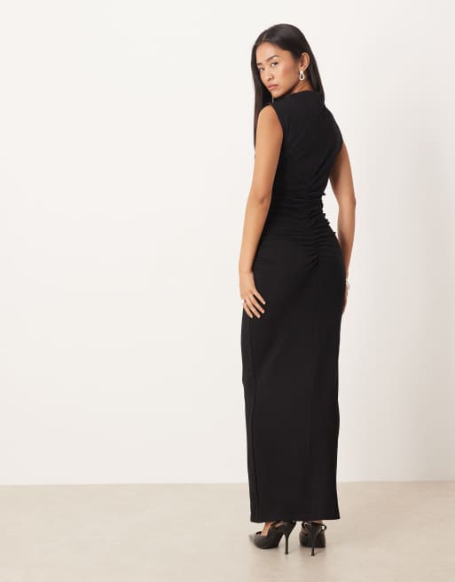 Narrated Sleeveless bodycon midi dress in black, 3 of 4