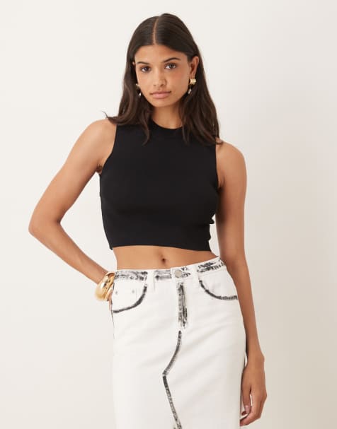 Narrated Sleeveless highneck knitted top in black - view 1