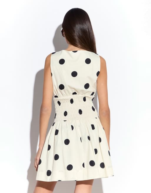 Narrated Smocked waist mini dress in cream spot, 4 of 4