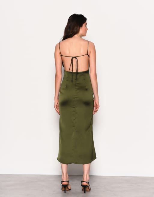Narrated Spaghetti strap midi dress in forest green satin | ASOS