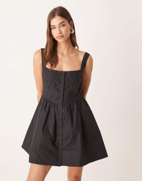 Narrated Square neck corset mini dress in black - view 1