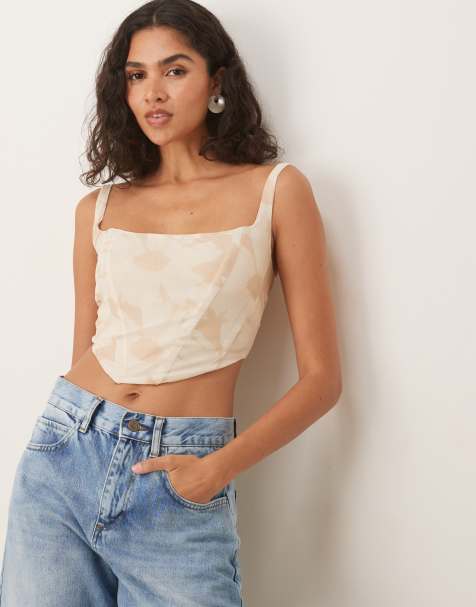 Narrated Square neck corset top in stone sunflower mesh - view 1