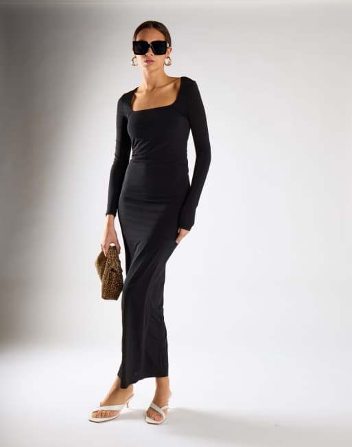 Narrated Square neck long sleeve maxi dress in black, 4 of 4