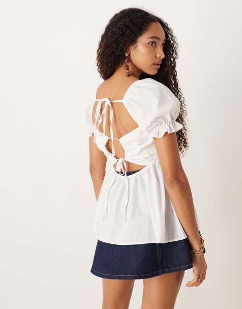 Narrated Square neck top in white - view 1