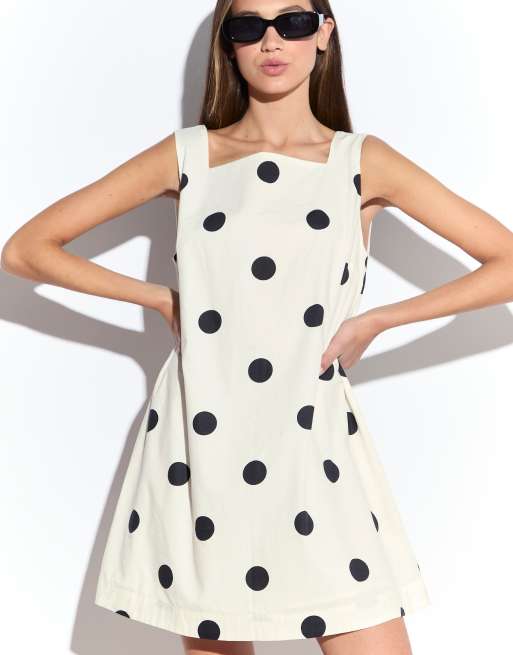 Narrated Square neckline shift mini dress in cream spot, 3 of 4